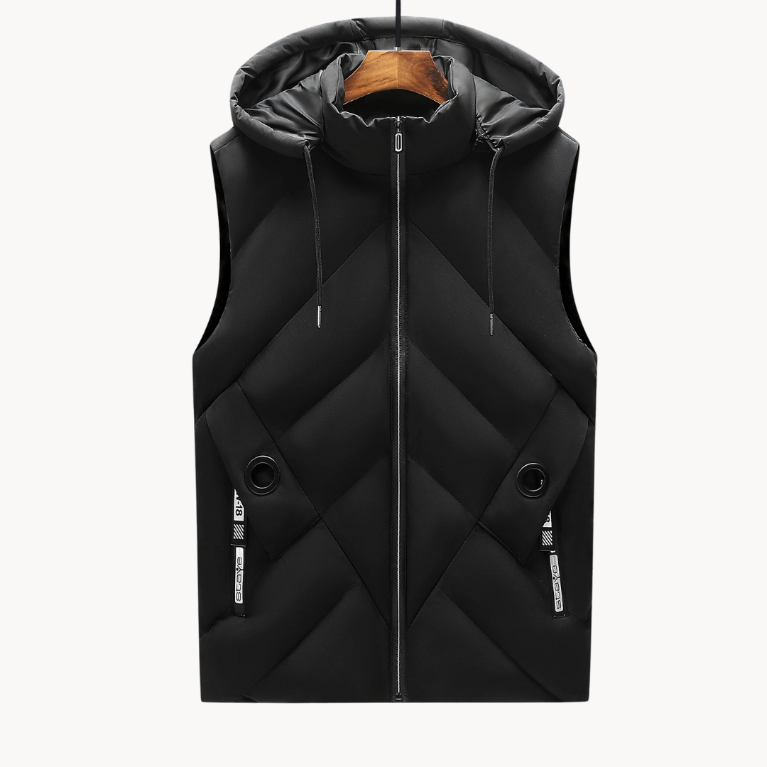Herren Thermoweste in Grau, isoliert, flexibel und bequem, ideal für Outdoor-Aktivitäten bei kaltem Wetter.