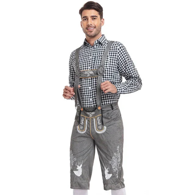 Kragen & Knopfleiste des karierten Herren Trachtenhemdes, Teil des festlichen Trachten-Sets, bayerische Mode.