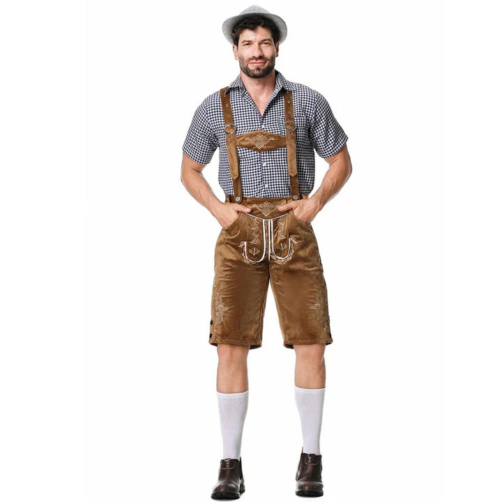 Kariertes Herren Trachtenhemd, blau-weiß, passend zum Oktoberfest Outfit & bayerische Mode, im Set enthalten.