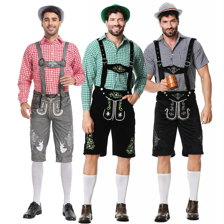 Nahaufnahme der aufwendigen Stickerei auf der Trachten-Lederhose für Herren, Detail des Trachten-Sets.