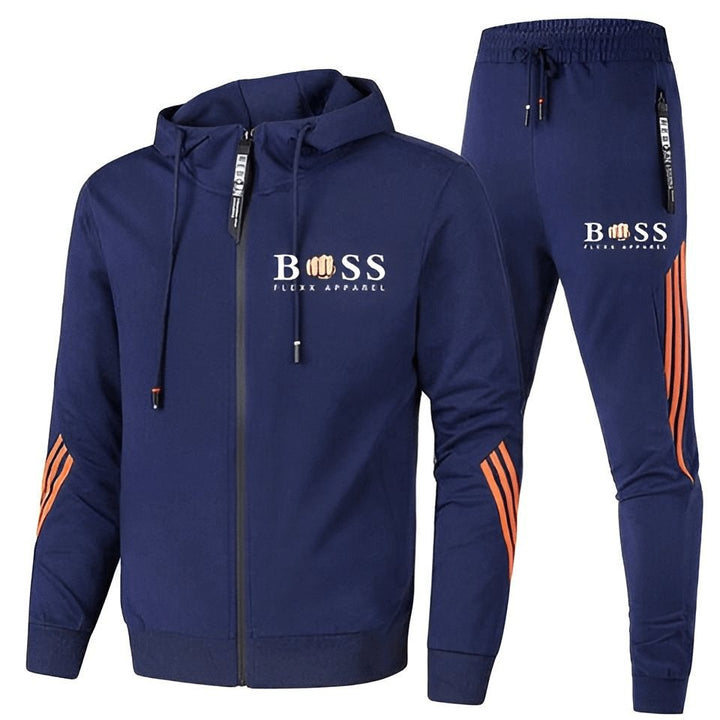 Herrenmode: Vielseitiger Trainingsanzug mit Reißverschlussjacke und Slim-Fit-Jogginghose, ideal als Sport- & Freizeitanzug.