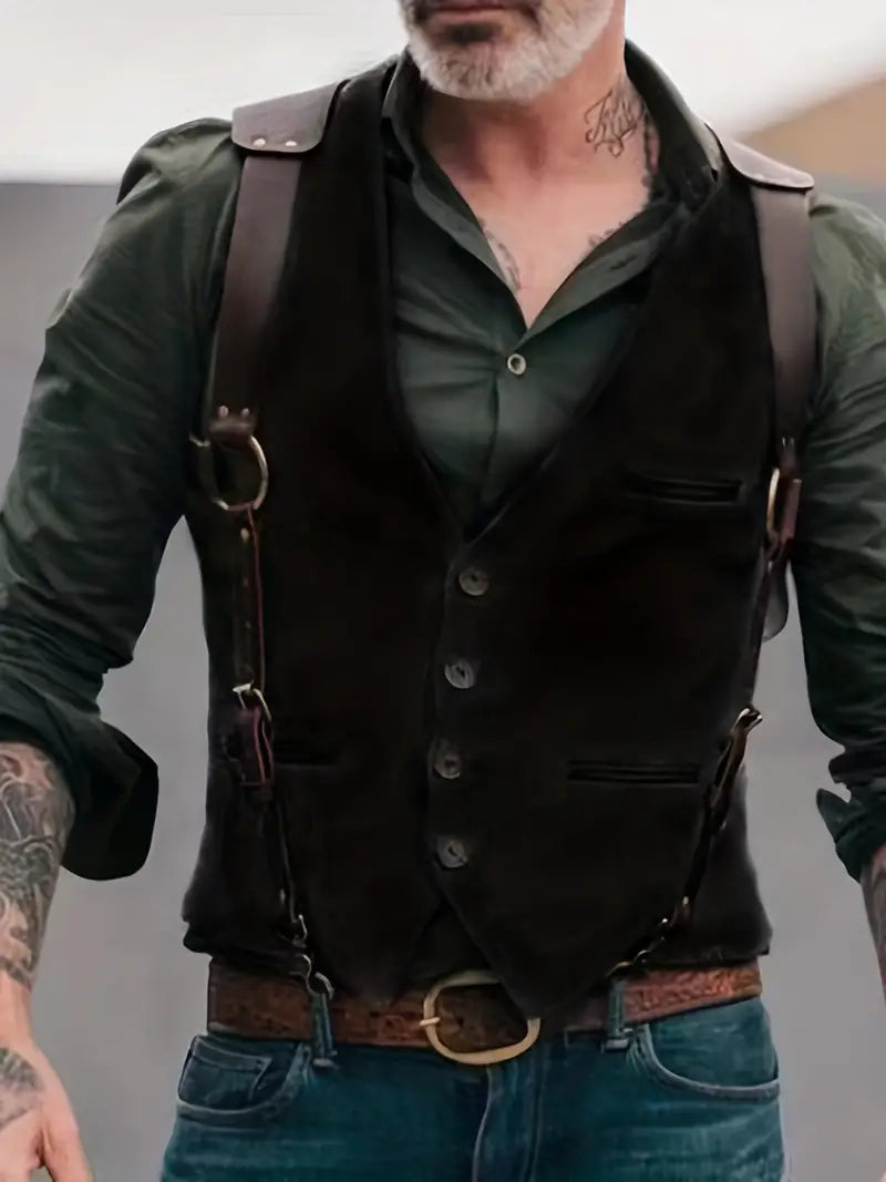 Herren V-Ausschnitt Wende-Weste im eleganten Vintage-Stil. Perfekt für Smart Casual und Business Casual Looks.