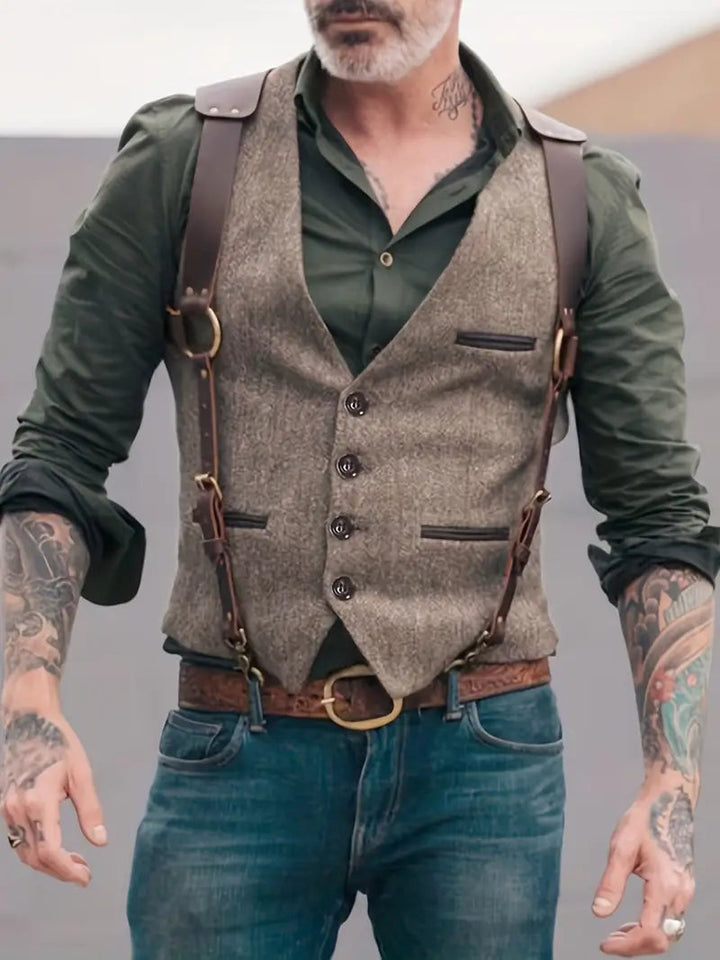 Schicke Herren Wende-Weste mit V-Ausschnitt für vielseitiges Layering. Ideal für Frühling und Herbst Herrenmode.