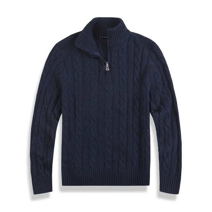 Hochwertiger Herren Strickpullover Zopfmuster Viertelzip, angenehm weich und warm für den Frühling.