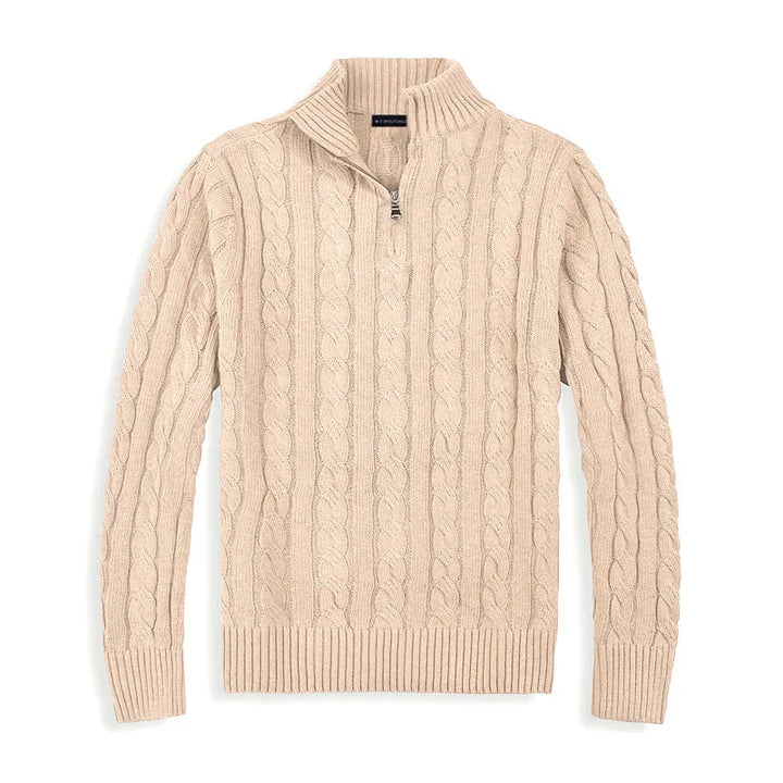 Herren Viertelzip Pullover mit feinem Zopfmuster, modernes Design für stilvolle Frühlingstage.