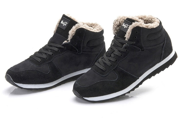 Detailaufnahme der Nähte und des robusten Materials der gefütterten Herren-Winterschuhe