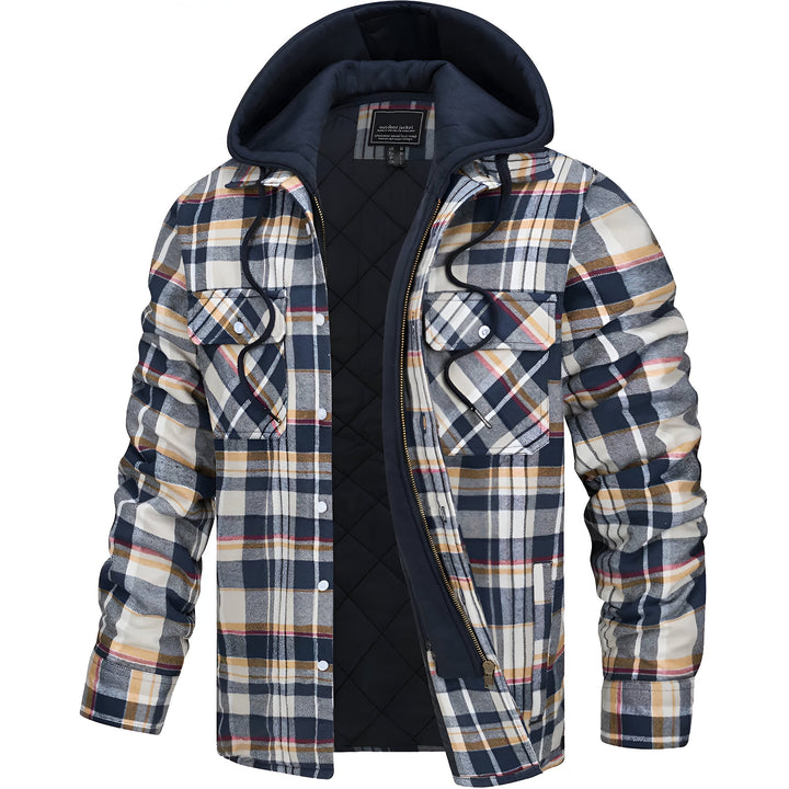 Nahaufnahme wasserabweisender Stoff der Herren Herbstjacke. Funktionale Outdoorjacke mit Reißverschluss für aktive Männer.