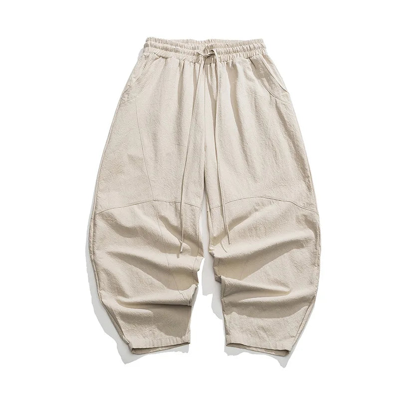 Moderne Herren-Weithose im Relaxed Fit mit Elastikbund und Ziernähten. Bequeme und stilvolle Hose für Männerkleidung.