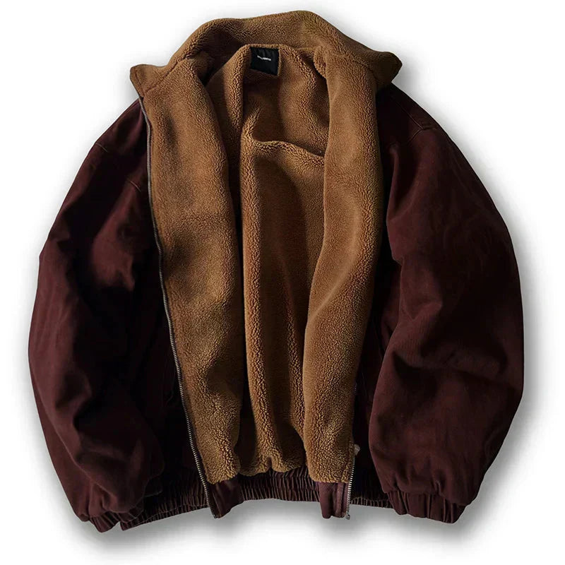 Graue warme Herren Winterjacke, lässiger Stil mit Reißverschluss, ideal für Komfort & Alltag.