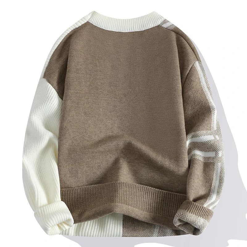 Lässiger Herren Rundhals-Pullover im Colorblock-Design. Ideale warme Herbst- & Winterkleidung für Männer.