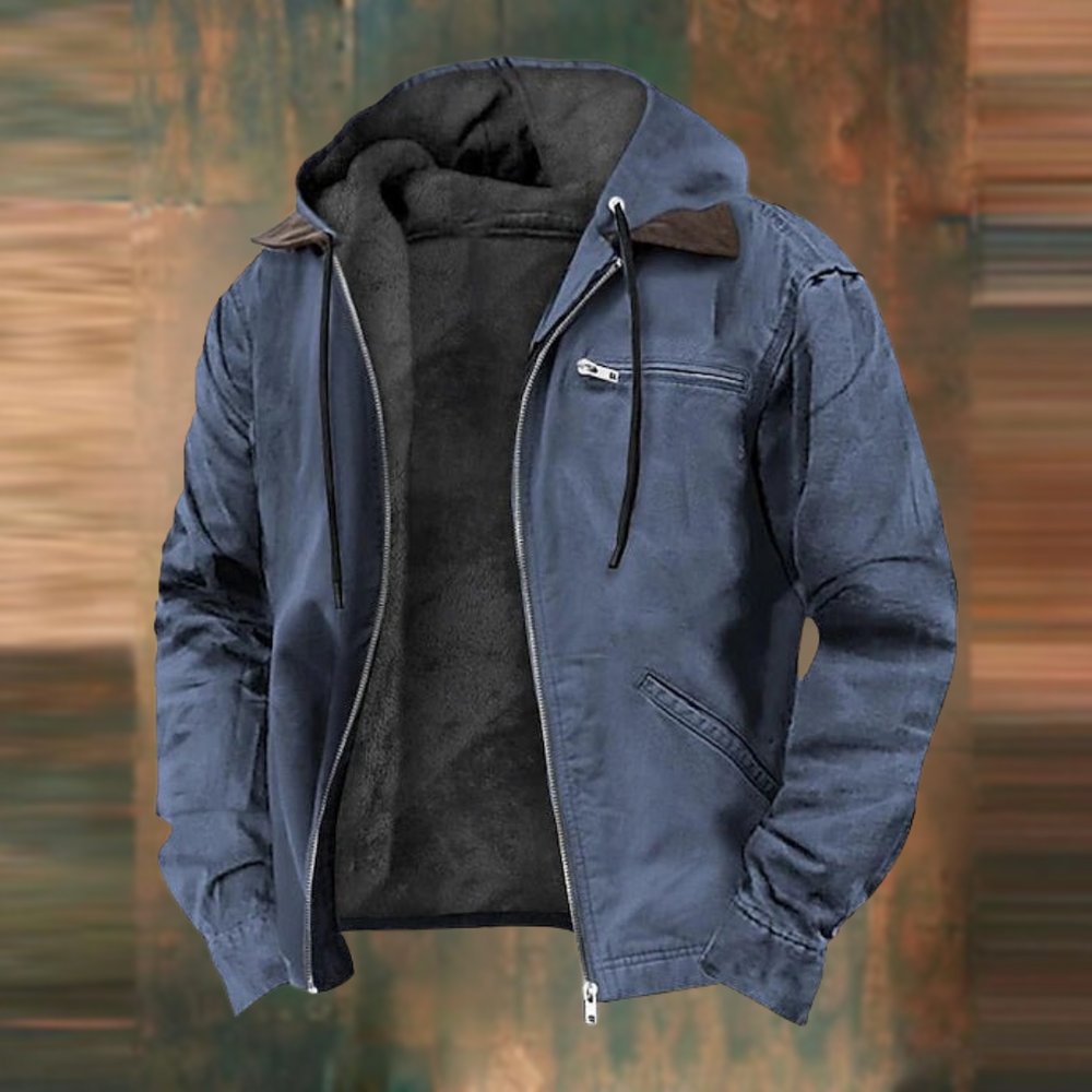 Stilvoller Herren Kapuzenpullover als Winterjacke mit durchgehendem Reißverschluss.