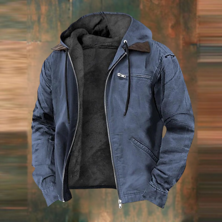 Stilvoller Herren Kapuzenpullover als Winterjacke mit durchgehendem Reißverschluss.