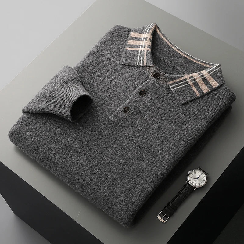 Eleganter Herren Langarm Polo-Pullover für den Winter. Klassisches Oberteil, perfekt für Business & Freizeit.