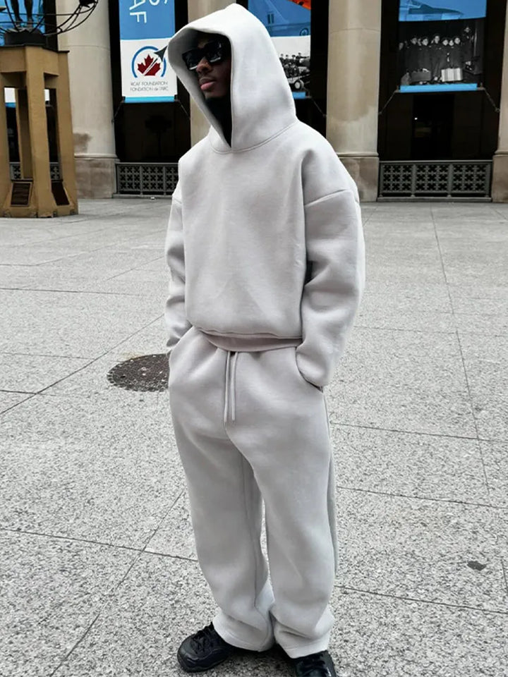 Herren Winter Jogginganzug Set: Warmer Kapuzenpullover & Jogginghose für drinnen und draußen, bequem.