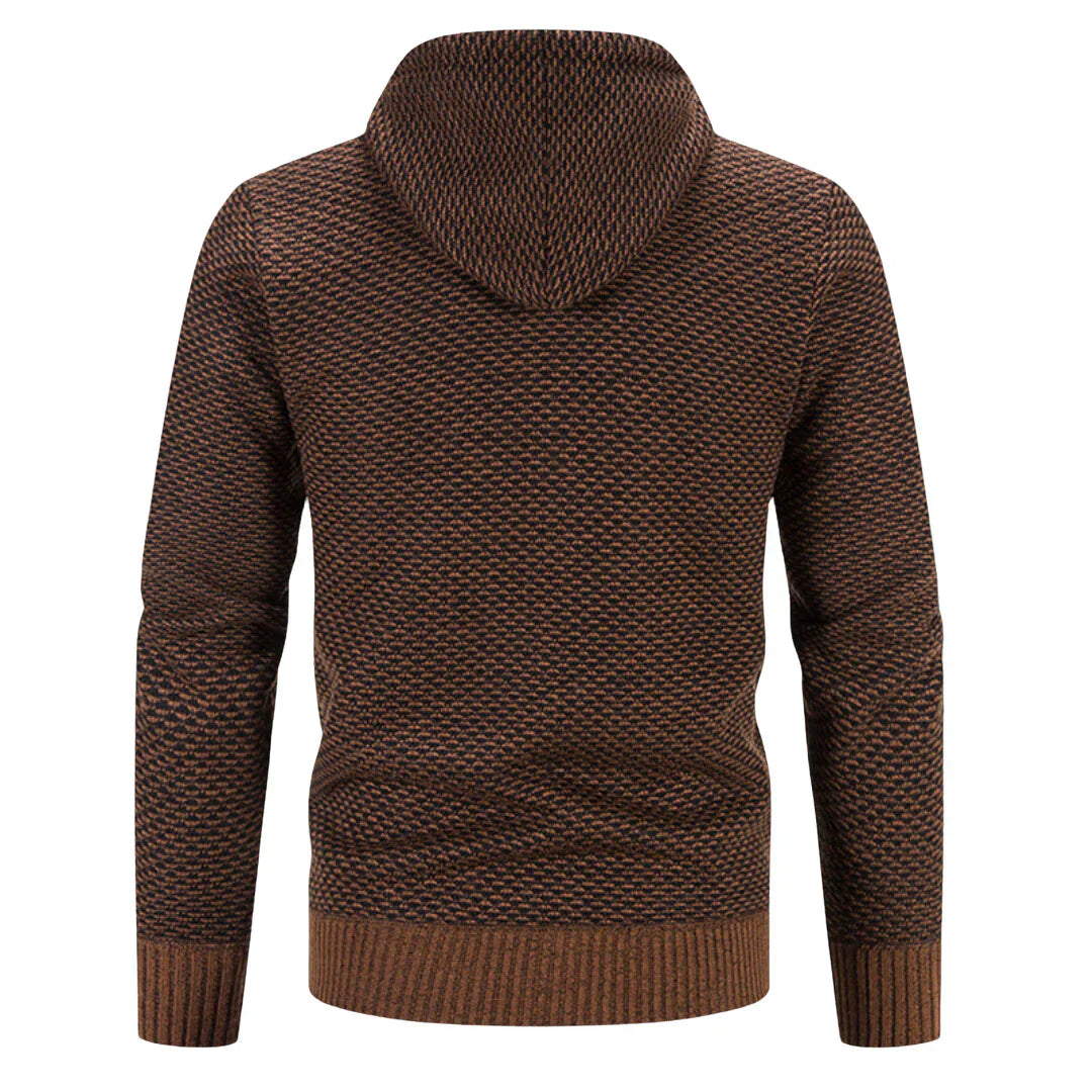 Schwarzer Herren Winter Zip-Hoodie, vielseitig kombinierbar. Ideal für lässige oder sportliche Looks im Winter.