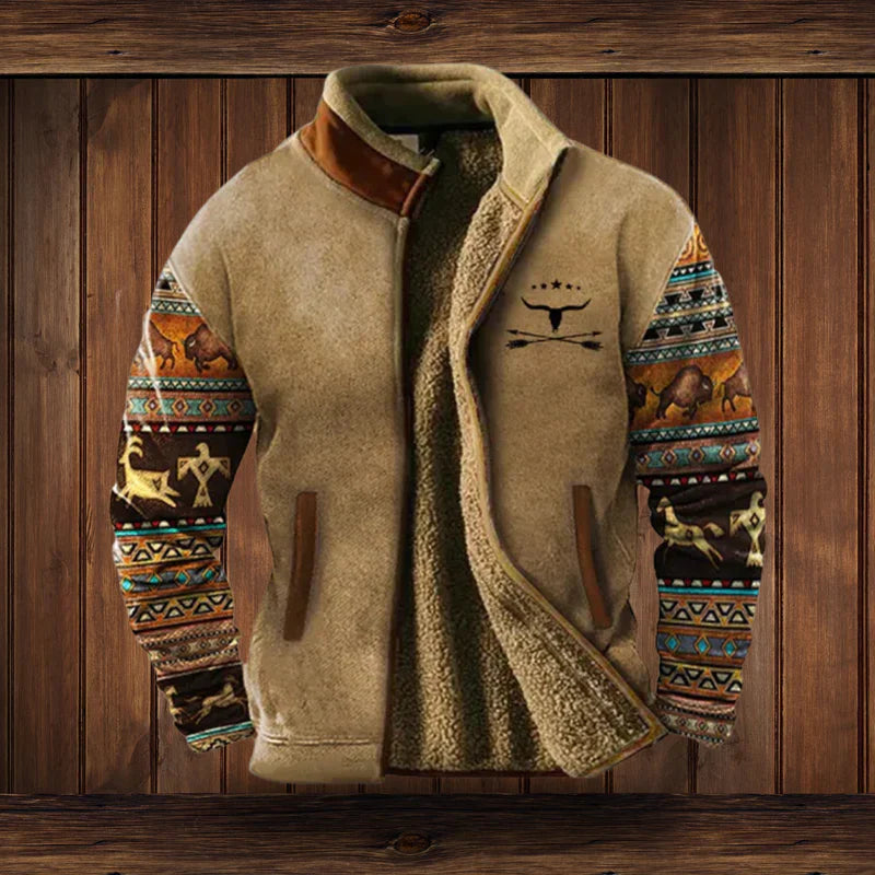 Detailansicht der robusten Vintage-Herren-Winterjacke, warm gefüttert und strapazierfähig für Outdoor.