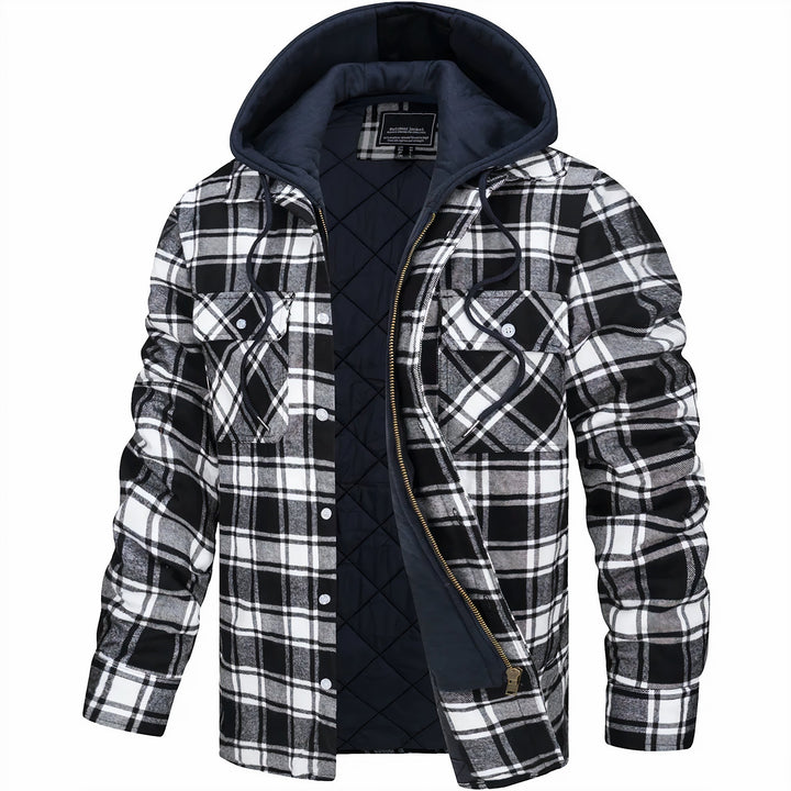 Gemütliche, warme Herren Winterjacke mit trendigem Karomuster. Perfekte Oberbekleidung für den Winter.