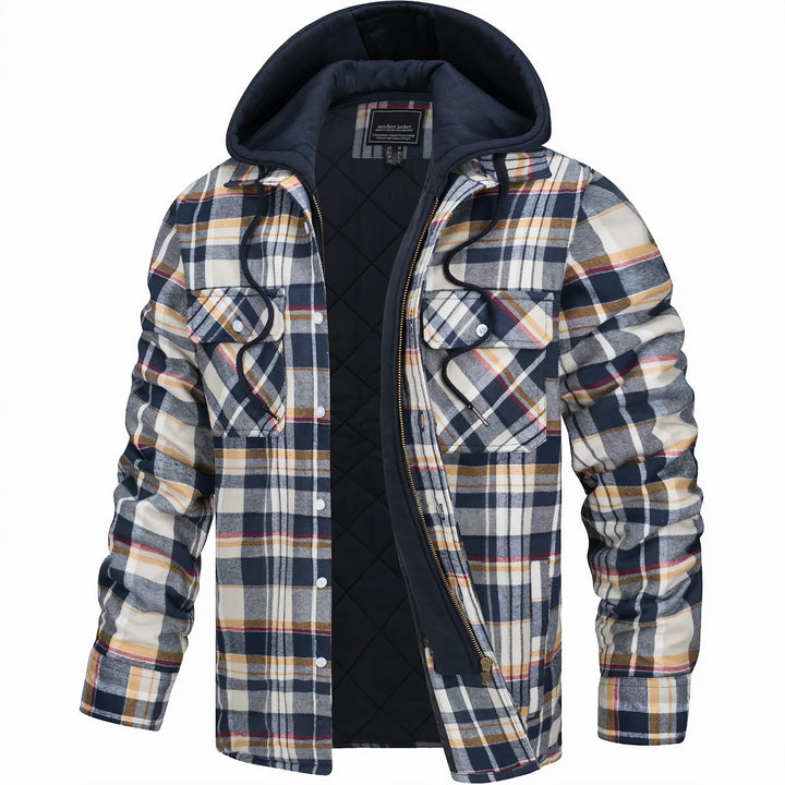Vielseitige Herren Winterjacke mit Karomuster. Bietet Wärme und modischen Stil für die kalte Jahreszeit.