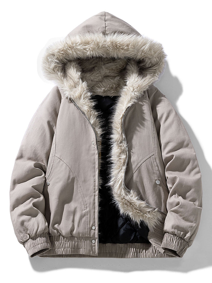 Herren Winterjacke MJ-winter25 mit warmer Kapuze, stilvollem Kunstpelz und Steppung; perfekt für kalte Tage.