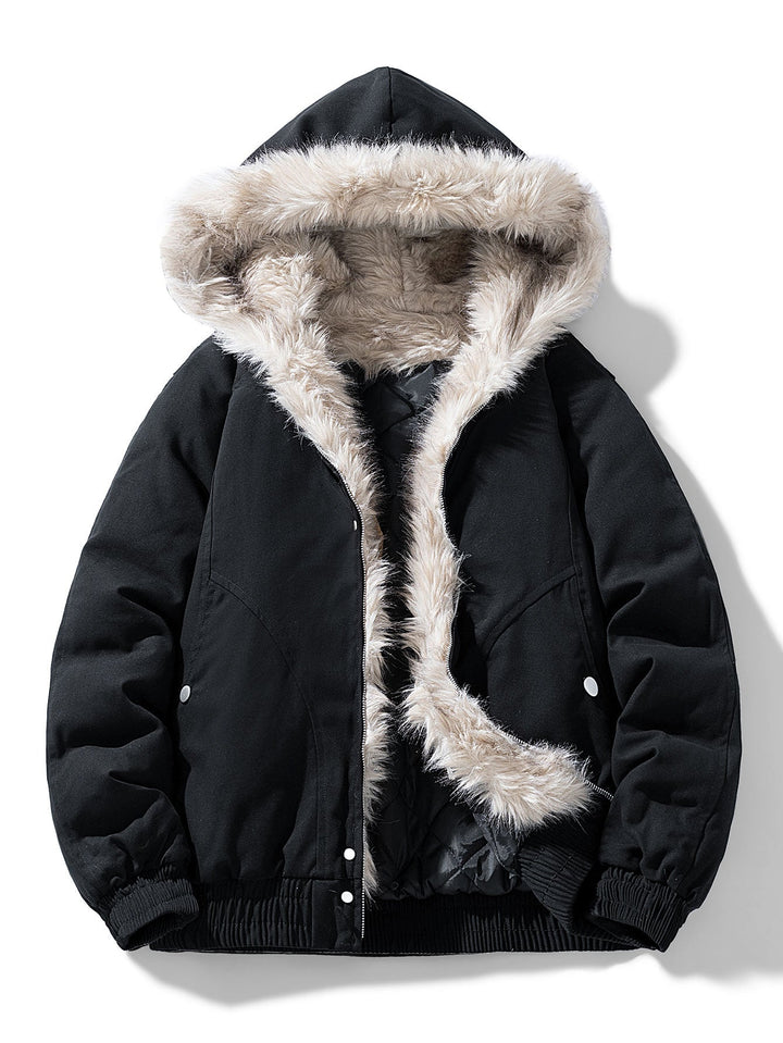 Warme Herren Winterjacke für den Alltag, mit praktischer Kapuze und weichem Kunstpelz, ideal für Outdoor-Aktivitäten.