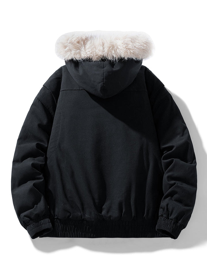 Robuste Herren Steppjacke mit warmer Kapuze und Kunstpelz, ideal für Winterkleidung und Männer Mode.