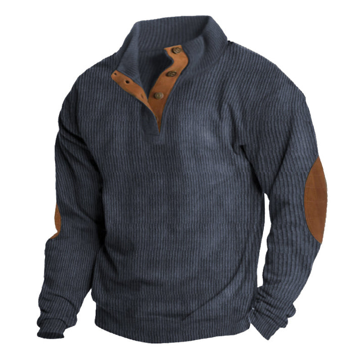 Bequemer Herren Langarm-Pullover mit eleganter Knopfleiste. Gerippter Winter-Strickpullover für höchsten Tragekomfort.