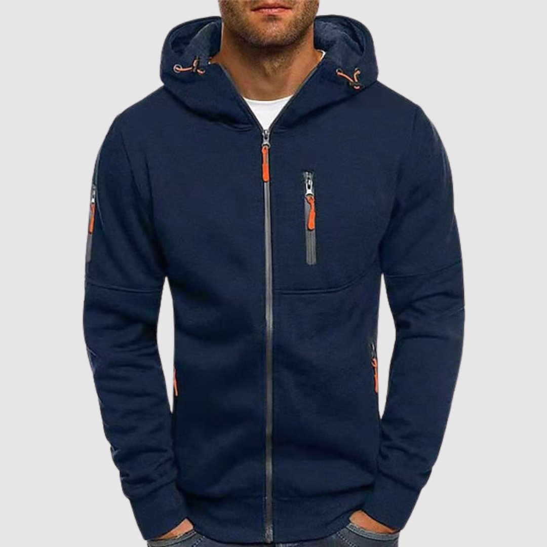 Herren Zip-Hoodie in Grau, lässig und bequem, ideal für Freizeit und Alltag. Reißverschluss Kapuzenpullover.