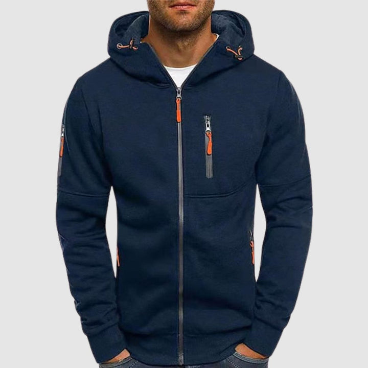 Herren Zip-Hoodie in Grau, lässig und bequem, ideal für Freizeit und Alltag. Reißverschluss Kapuzenpullover.