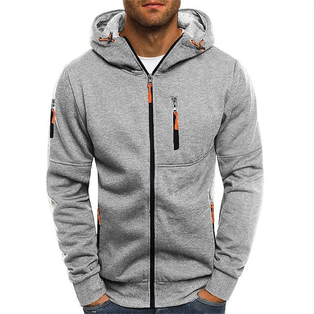 Detailansicht Stofftextur Herren Zip-Hoodie, hochwertige Qualität, bequemer Kapuzenpullover für Herrenmode.