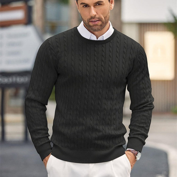 Herren Zopfmuster Pullover, klassischer Rundhals-Strickpullover, langärmlig für elegante Wintermode.