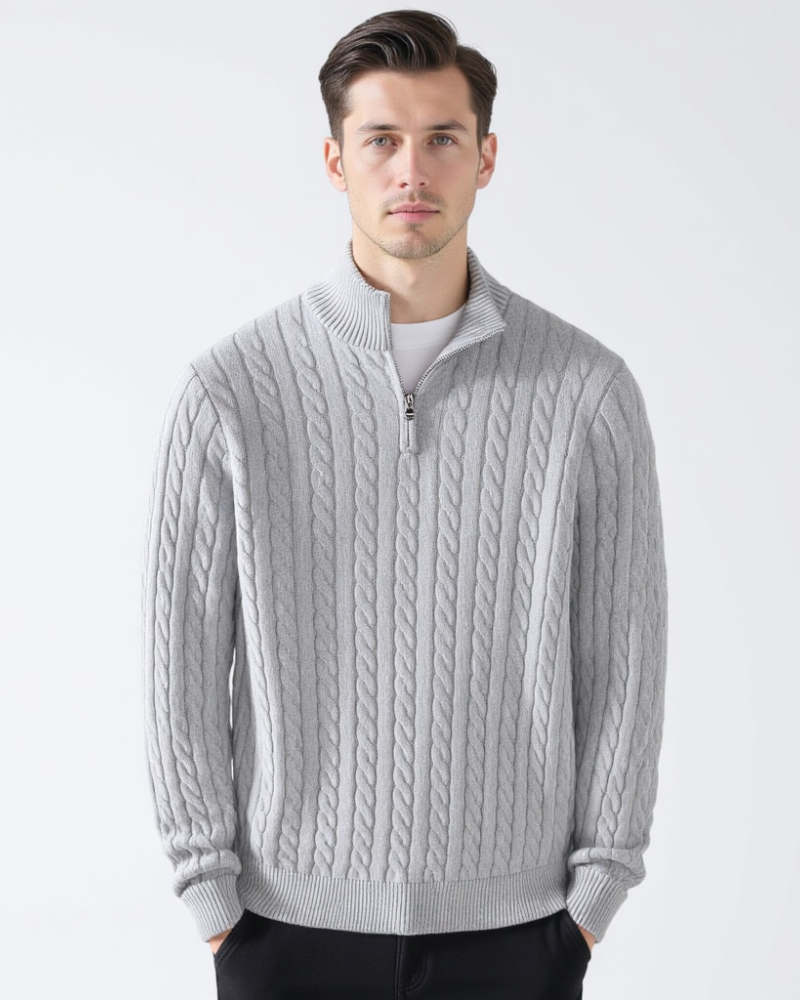 Stylischer Herren Zopfmuster Pullover für Casual Style und Freizeit, warmer Langarm Strickpullover für Winter.