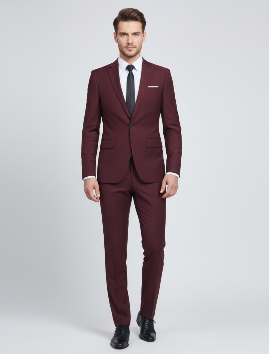 Klassischer schwarzer Herren Zweiteiler Anzug. Ideal für formelle Business-Outfits & stilvolle Herrenmode.