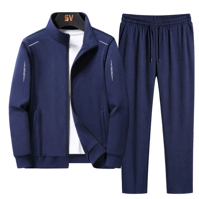 Zweiteiliges Herren-Trainingsanzug-Set, dunkelblau, Sweatshirt und Jogginghose, Streetwear.