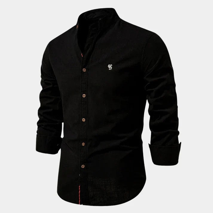 Klassisches Herren Langarmhemd Leon mit Mandarin-Kragen. Komfortabel & stilvoll, ideal für Business & Freizeitlooks.
