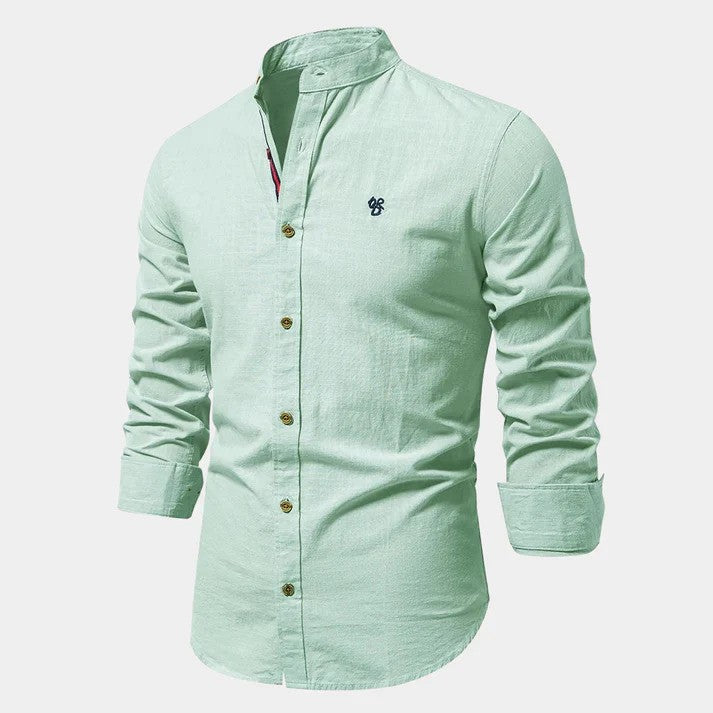 Stilvolles Herren Langarmhemd Leon mit Mandarin-Kragen. Klassisches, elegantes Hemd für Herrenmode, ganzjährig.