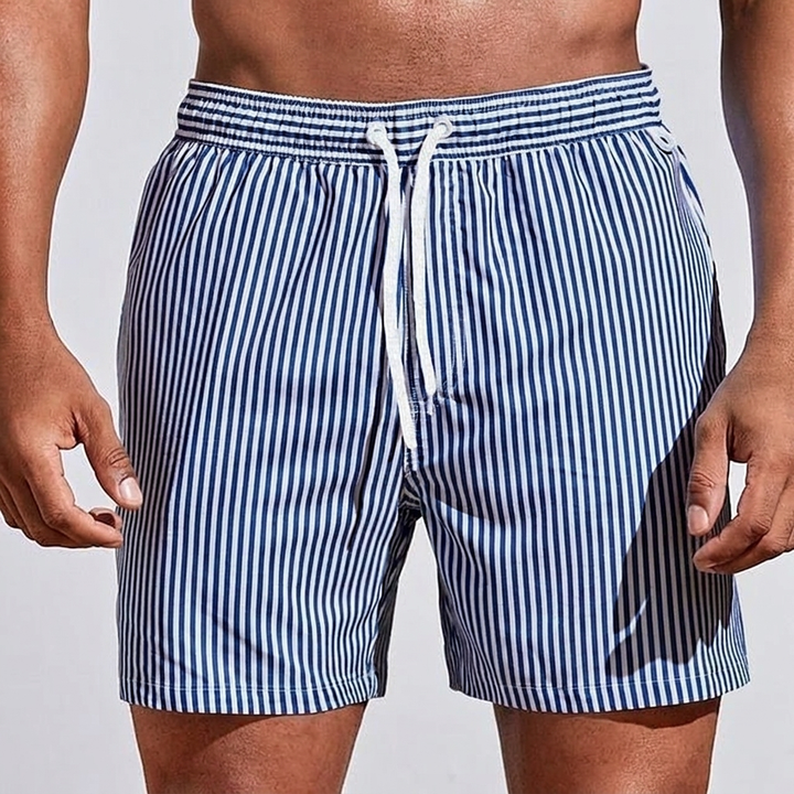 Blau gestreifte Herren Sommer-Shorts mit Kordelzug