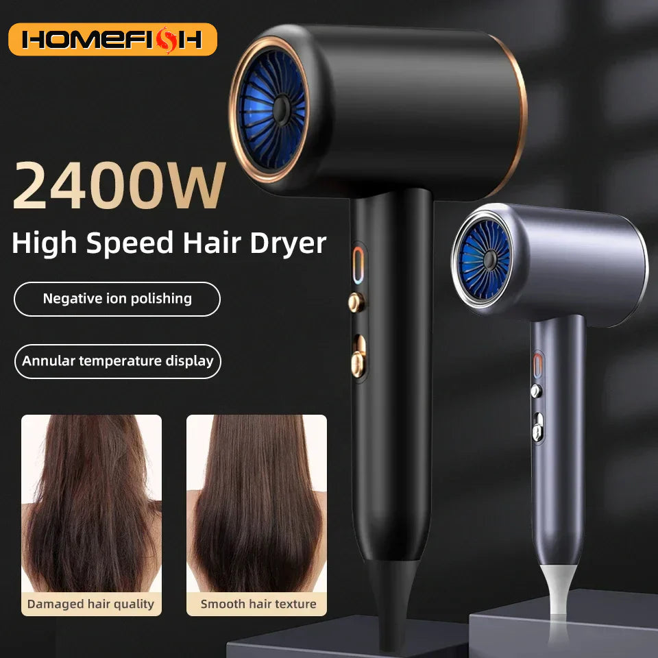 Hochleistungs-Haartrockner 2400W, Ionentechnologie, schwarz oder weiß, ergonomisches Design, für glattes, glänzendes Haar.