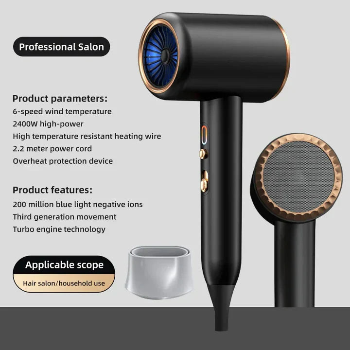 Hochleistungs-Haartrockner 2400W, Ionentechnologie, schwarz oder weiß, ergonomisches Design, für glattes, glänzendes Haar.