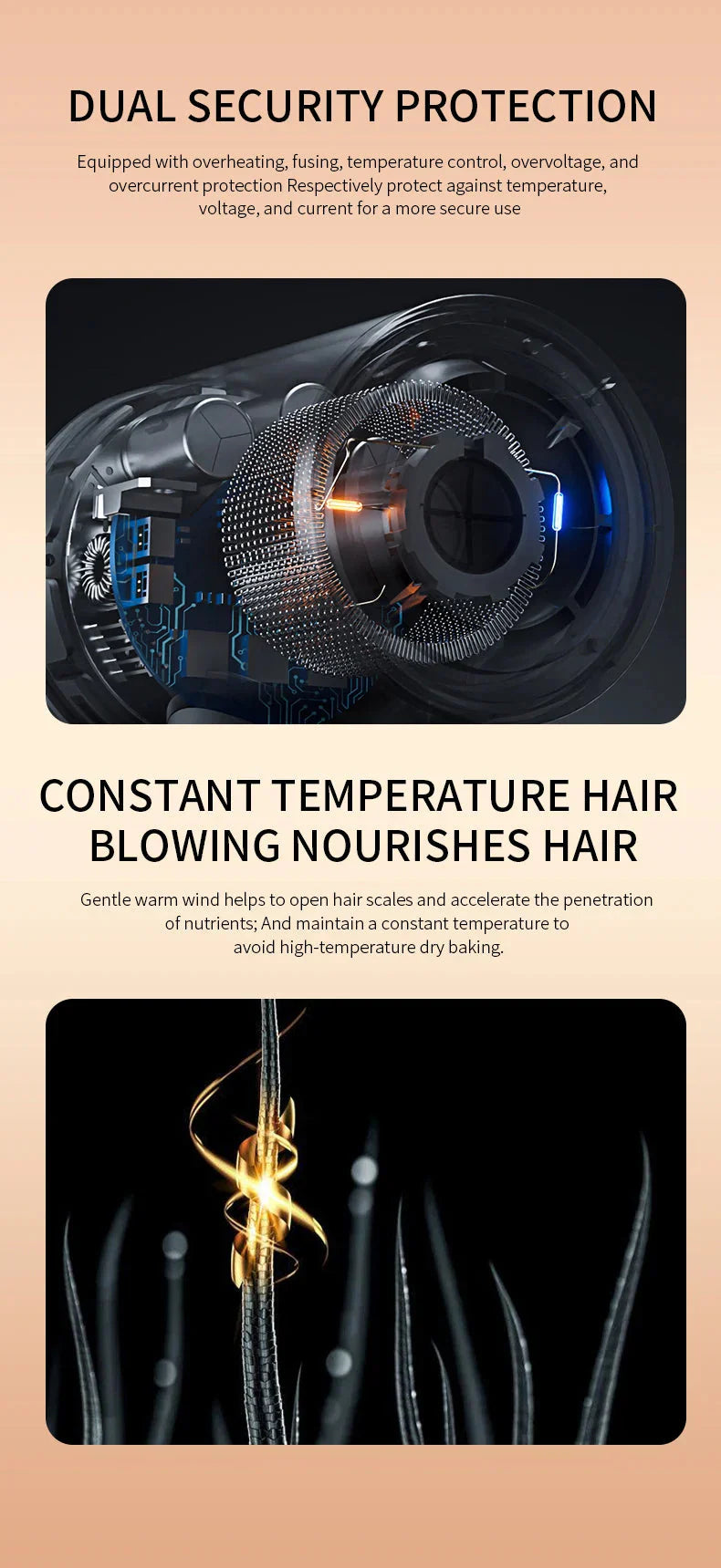 Hochleistungs-Haartrockner 2400W, Ionentechnologie, schwarz oder weiß, ergonomisches Design, für glattes, glänzendes Haar.