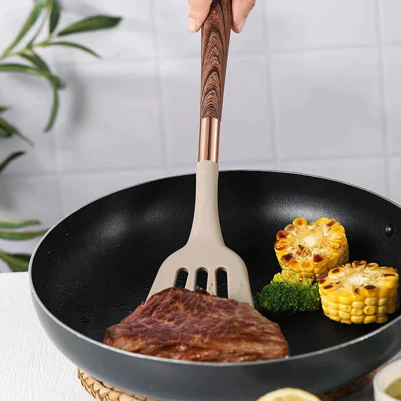 Robustes Silikon Küchenutensilien Set, ideal für Antihaftgeschirr, spülmaschinenfest und leicht zu handhaben.