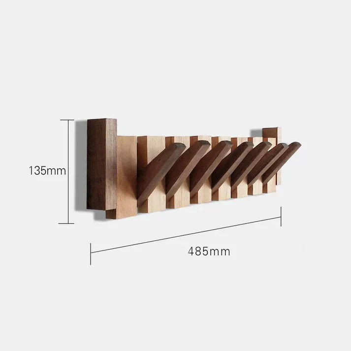 Holzgarderobe mit 7 Haken, 485mm breit, 135mm hoch, modernes Design, platzsparend, Wandmontage.