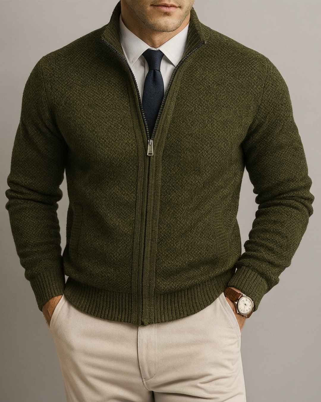 Basic Herren Strickjacke, elegant und weich, eine stilvolle Ergänzung für jede Herrengarderobe.