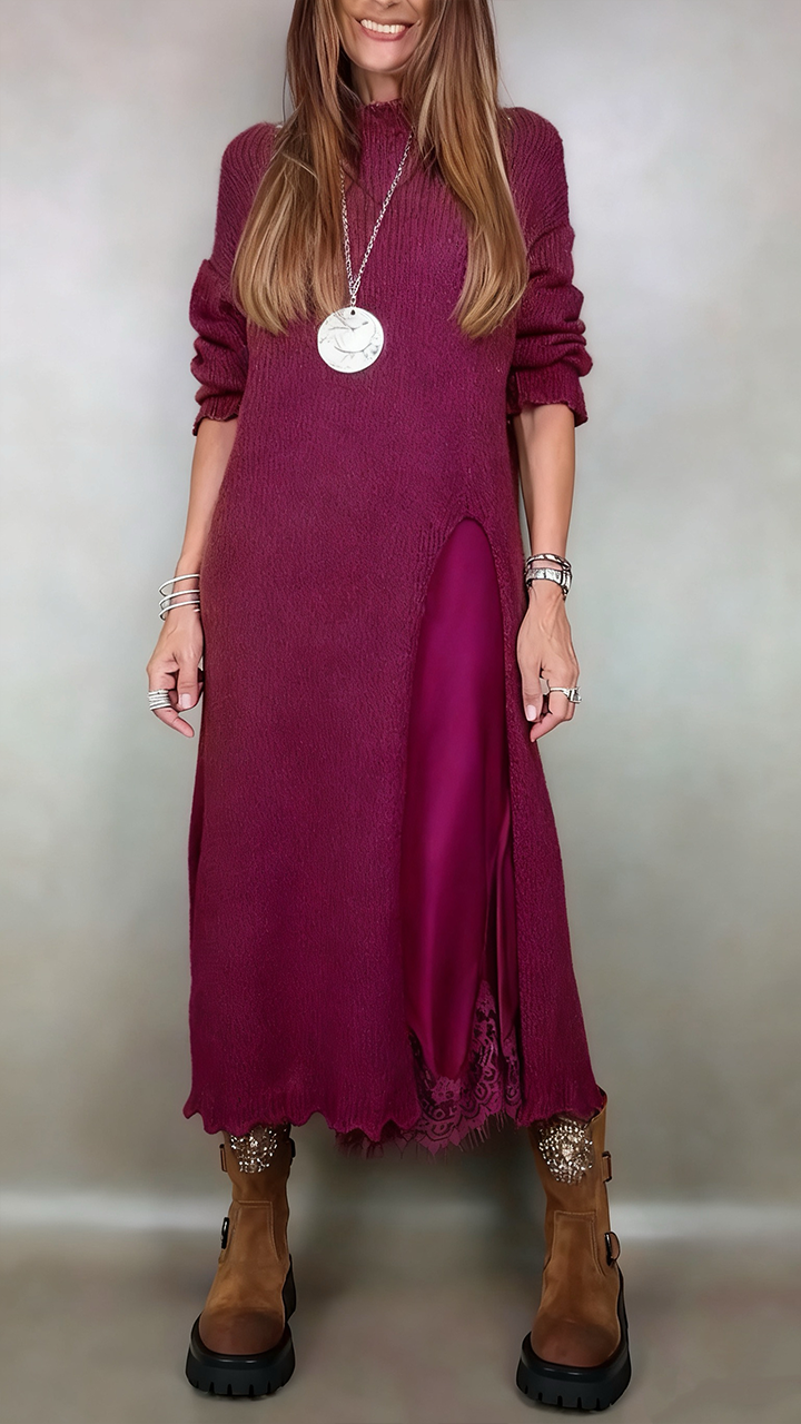 Damen in rotem Strickkleid Set mit feiner Unterkleidung