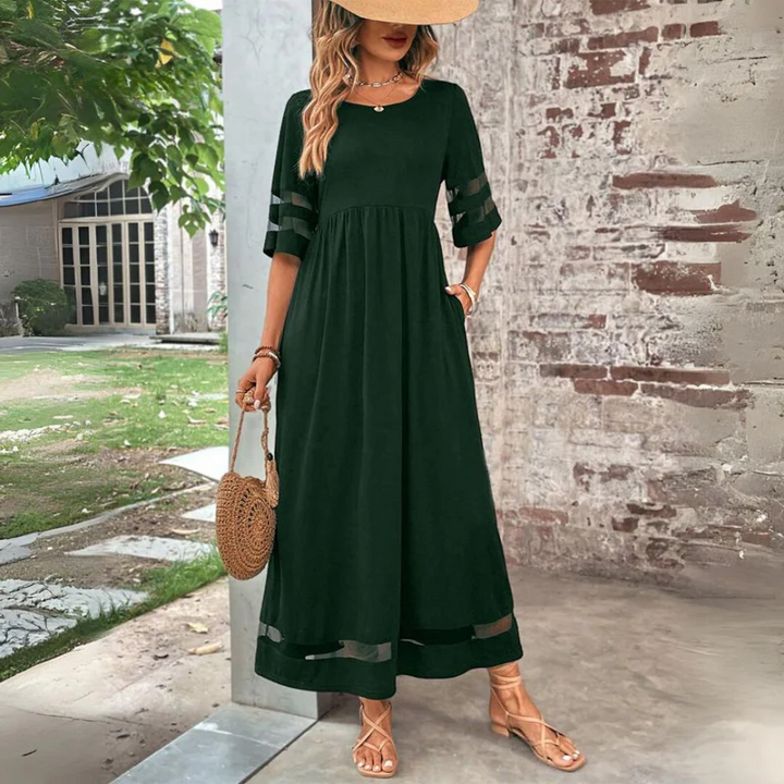 Schwarzes Damen Midi-Kleid mit figurbetontem Schnitt und Halblangen Ärmeln