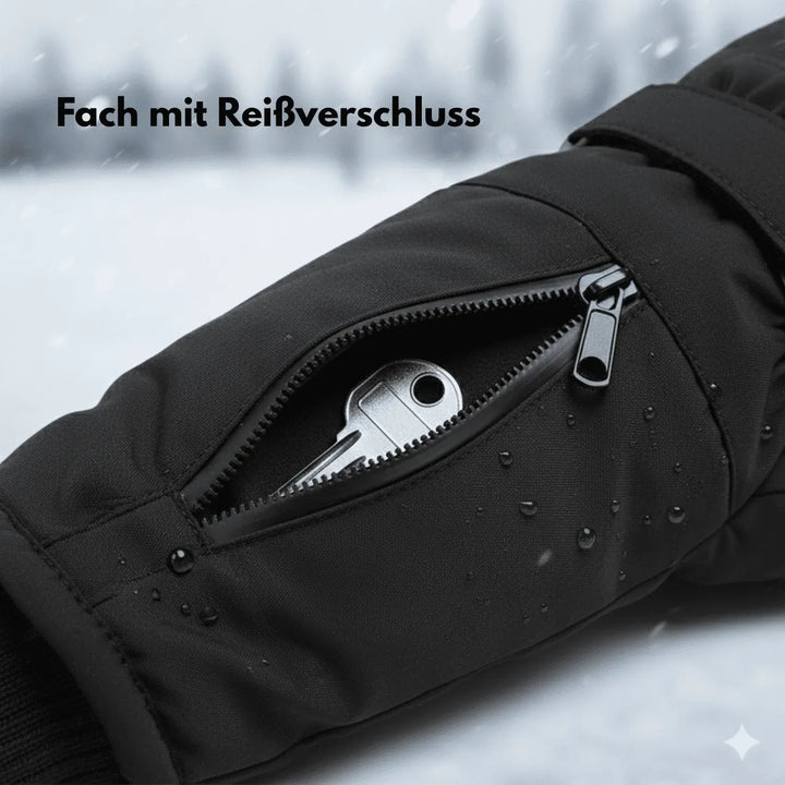 Moderne Unisex Winterhandschuhe in Schwarz, wind- und wasserdicht. Vielseitiger Kälteschutz für Damen und Herren.