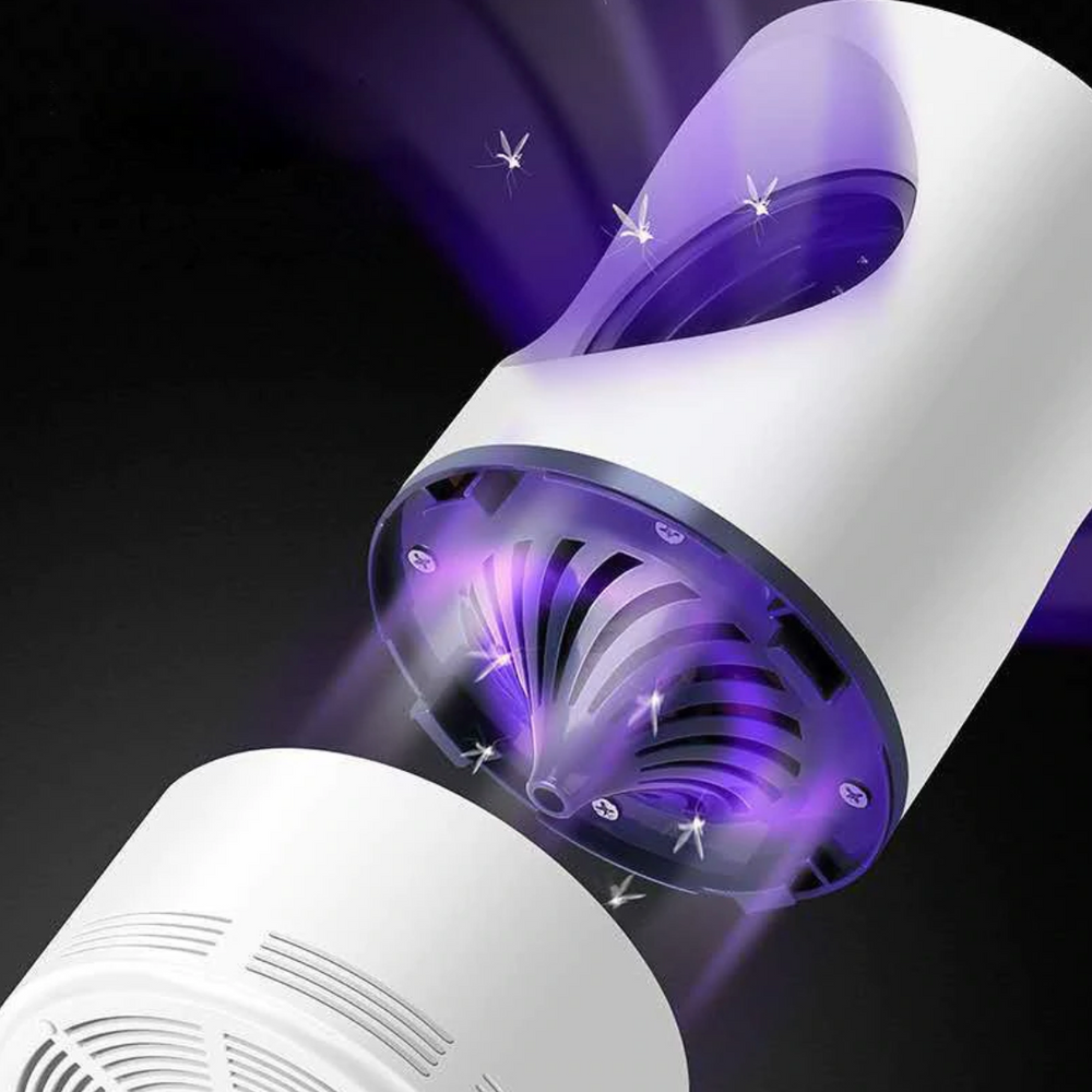 "Innovative Insektenfalle mit lila Licht und Ventilator, sicher und umweltfreundlich, ideal für effektiven Mückenschutz."