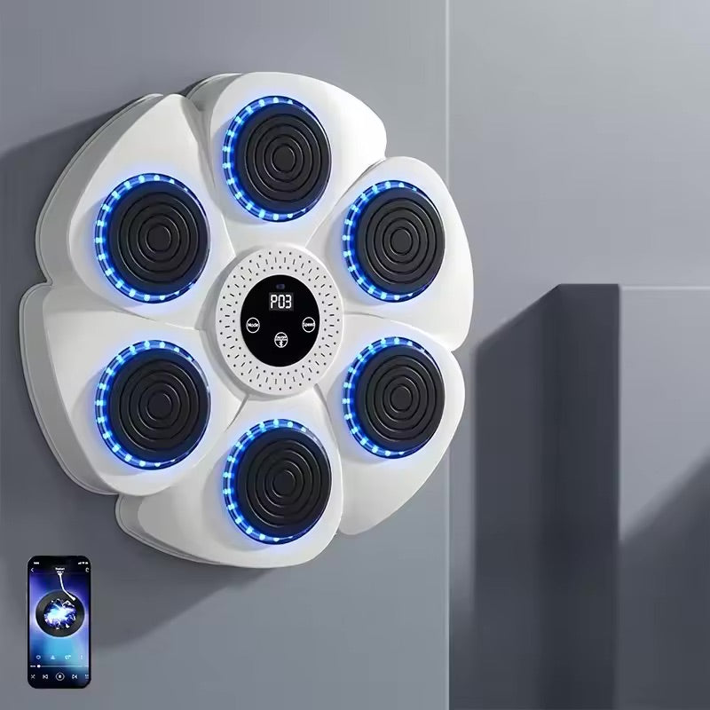 Interaktive smarte Boxmaschine, kompakt 40x40x6 cm, mit RGB-Beleuchtung und robustem Design für Fitness und Fun daheim.