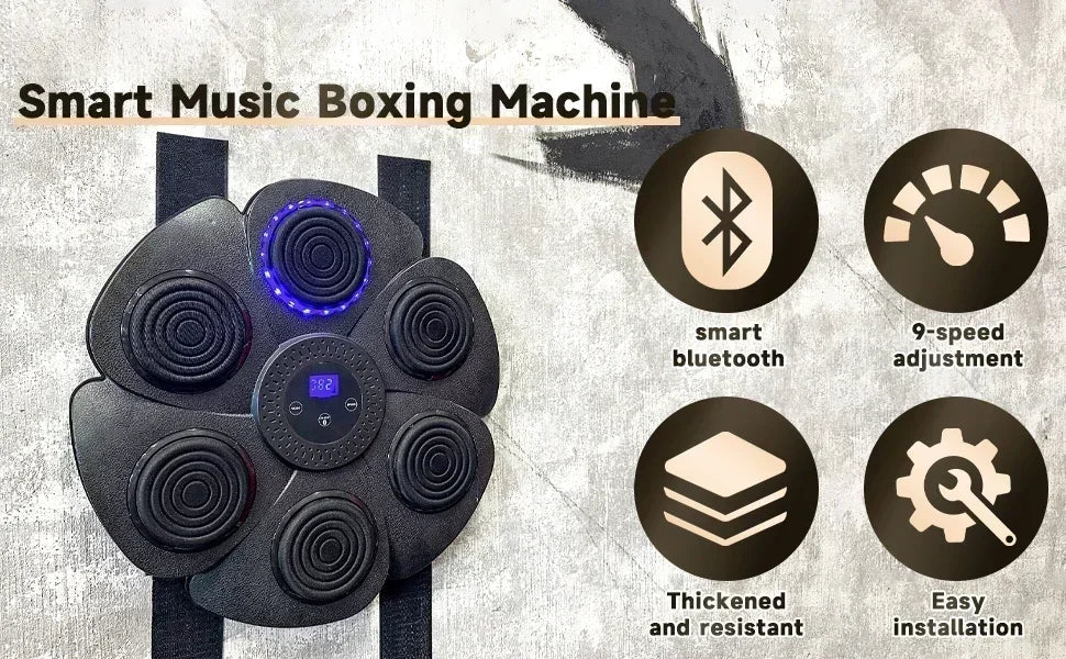 Interaktive smarte Boxmaschine, kompakt 40x40x6 cm, mit RGB-Beleuchtung und robustem Design für Fitness und Fun daheim.
