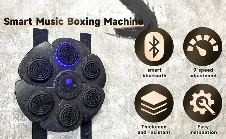 Interaktive smarte Boxmaschine, kompakt 40x40x6 cm, mit RGB-Beleuchtung und robustem Design für Fitness und Fun daheim.