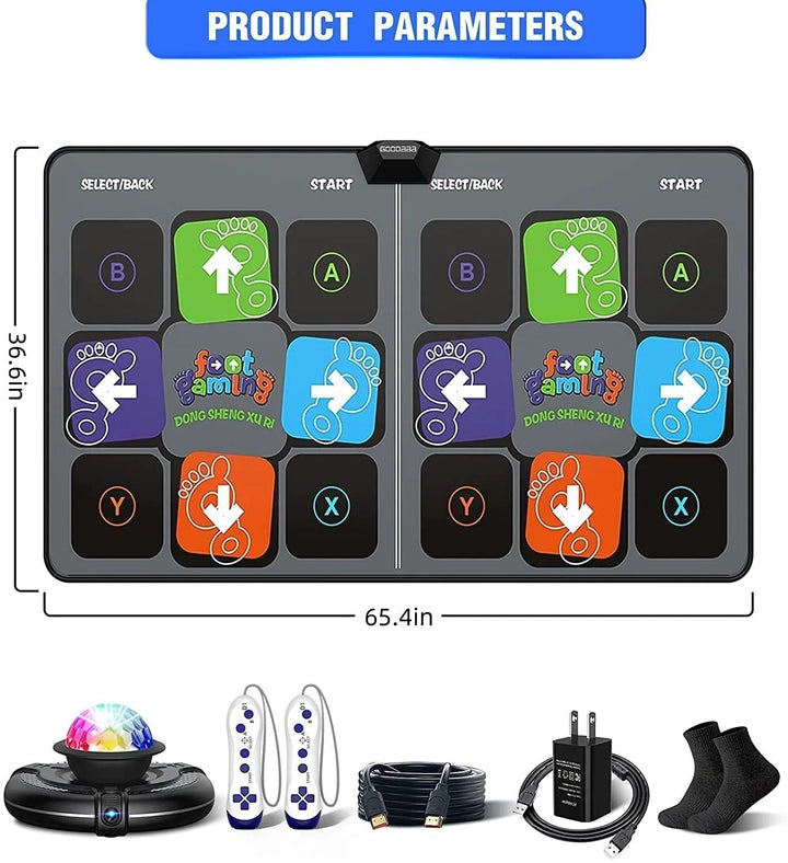"Interaktive Tanzmatte für Kinder, bunt, rutschfest, mit 144 Songs und Yogaübungen, für TV und PC geeignet."